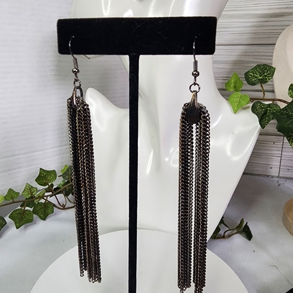 Bronze Long Multi Chain Tassel Style Earrings - Picture 4 of 8